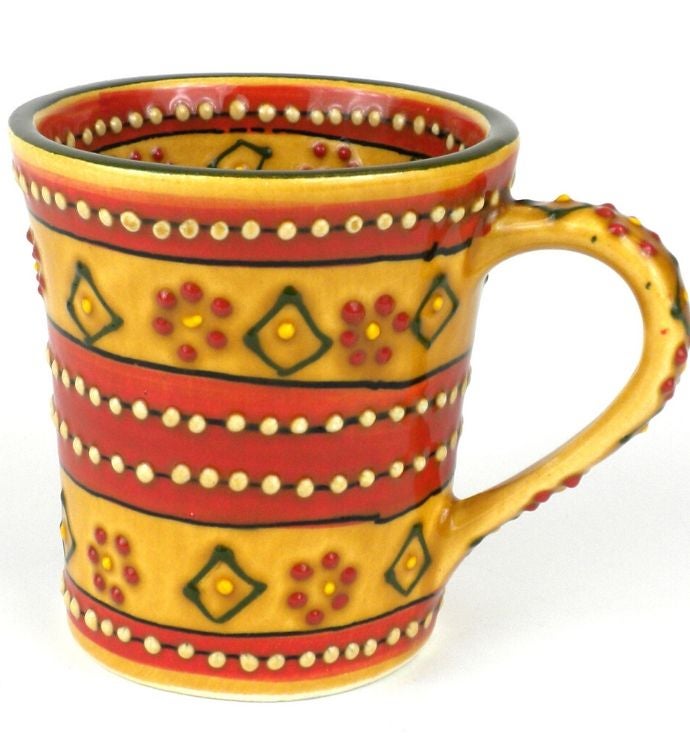 Global Crafts Encantada Handmade Pottery Set of 2 Mugs, Mas Red
