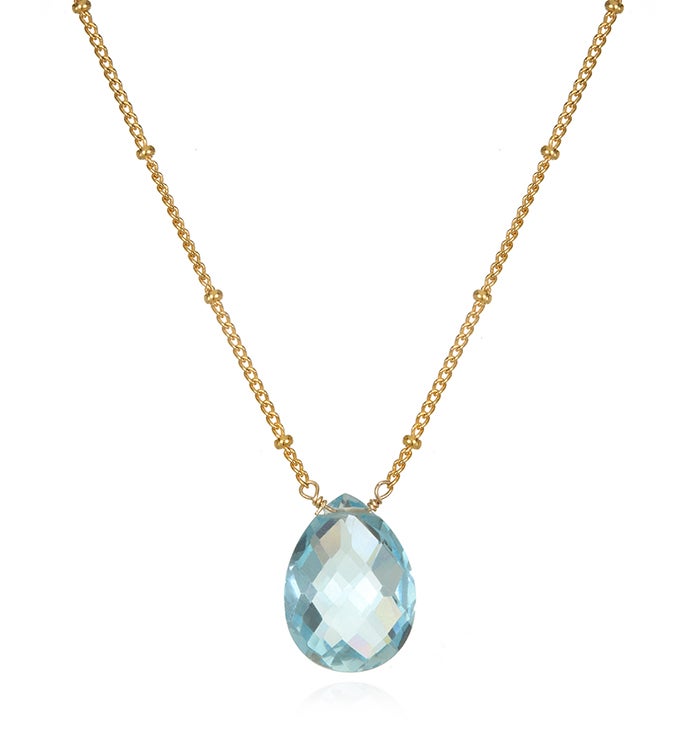 Blue Topaz Gold Pear Shape Drop Necklace