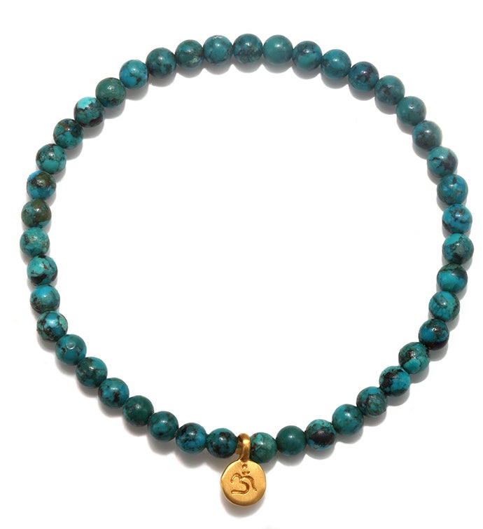 Turquoise Gold Mini Om Stretch Bracelet