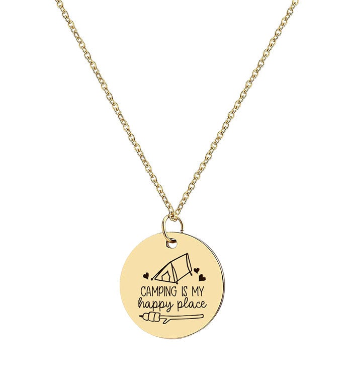 Camping Is My Happy Place Charm Necklace