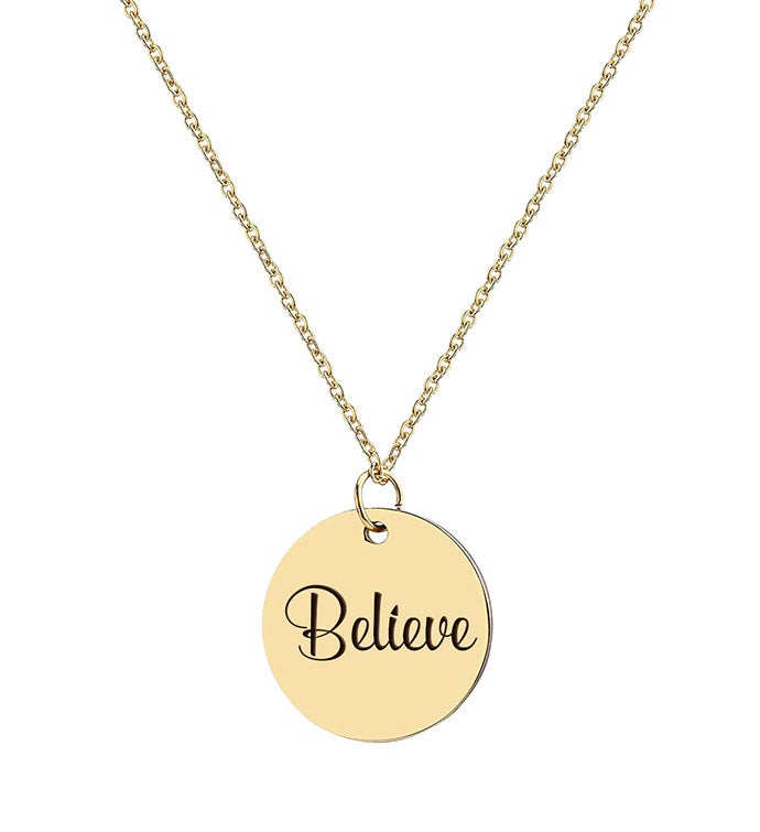 Believe Engraved Stainless Steel Charm Necklace