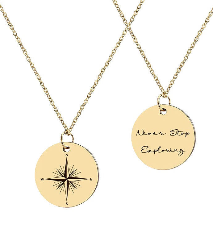 Never Stop Exploring Compass Necklace