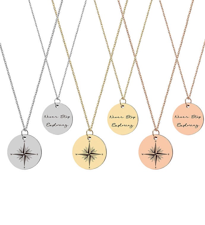 Never Stop Exploring Compass Necklace