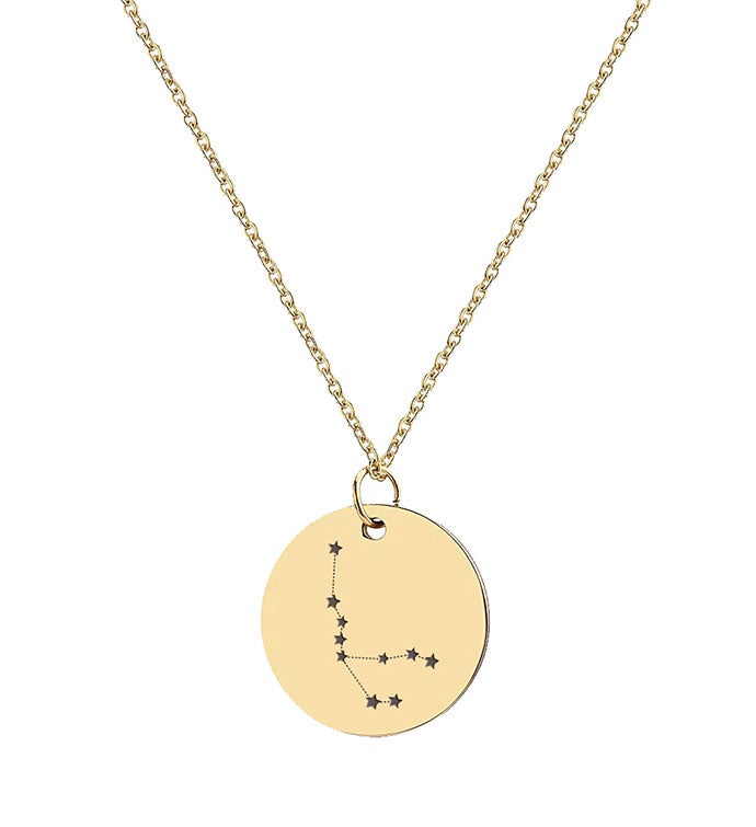 Diamond and Blue Topaz Sagittarius Constellation Zodiac Tag Necklace in 14k  Yellow Gold Plated Sterling Silver