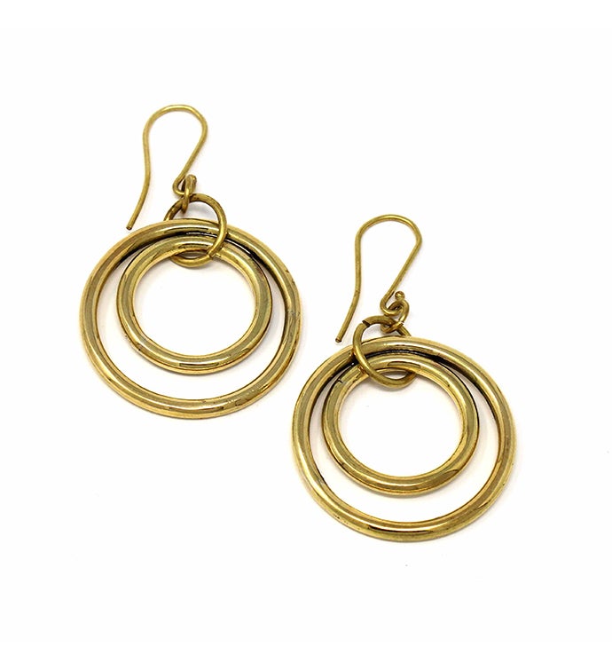 Handmade Nested Circles Brass Hoop Earrings