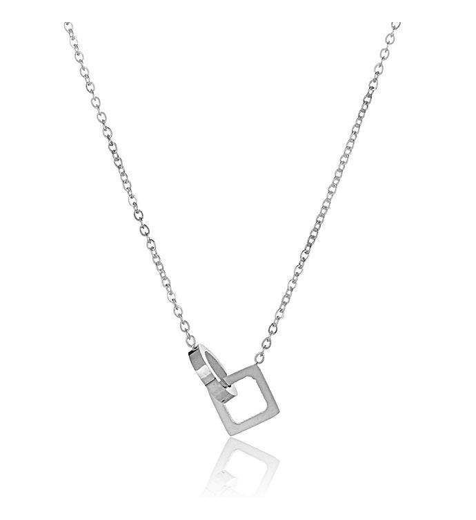 Intertwined Circle & Square Stainless Steel Pendant Necklace