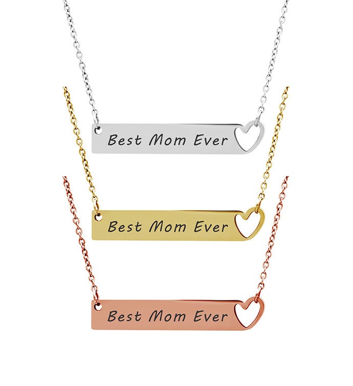 Anavia - Best Mom Ever Heart Cut-out Bar Necklace