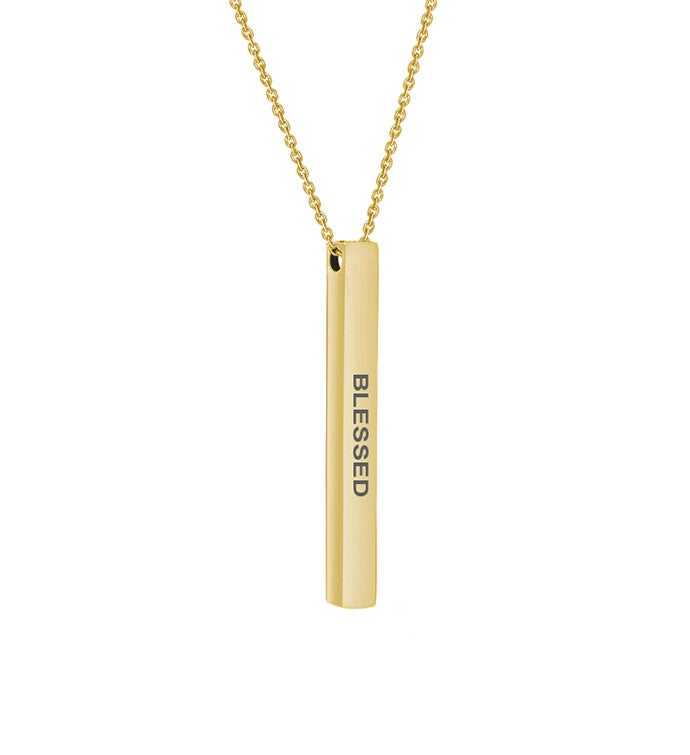 Anavia   "blessed" 4 sided Bar Stainless Steel Necklace