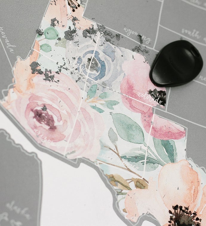 Scratch Your Travels Romantic Florals Usa Map