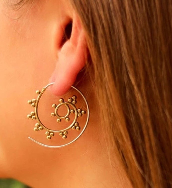 Brass Galactic Design Spiral Earrings