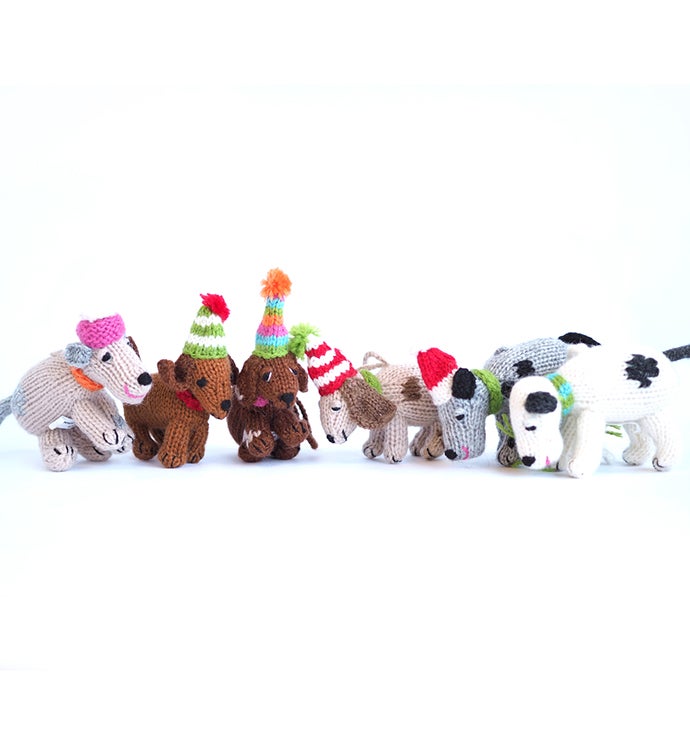 Knit Dog Ornaments   Set of Six