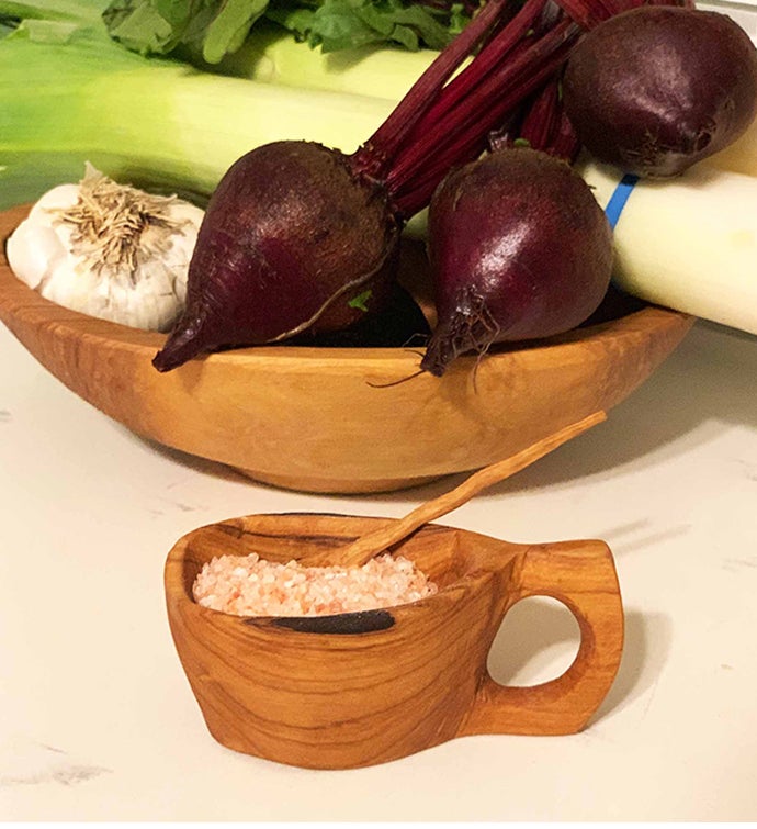Handmade Reclaimed Olive Wood Rustic Salt Pot