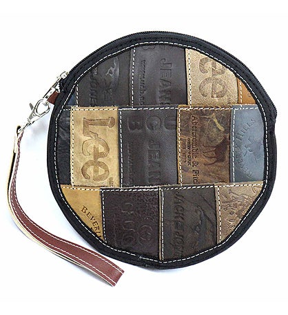 Recycled Leather Patch Round Shoulder Bag