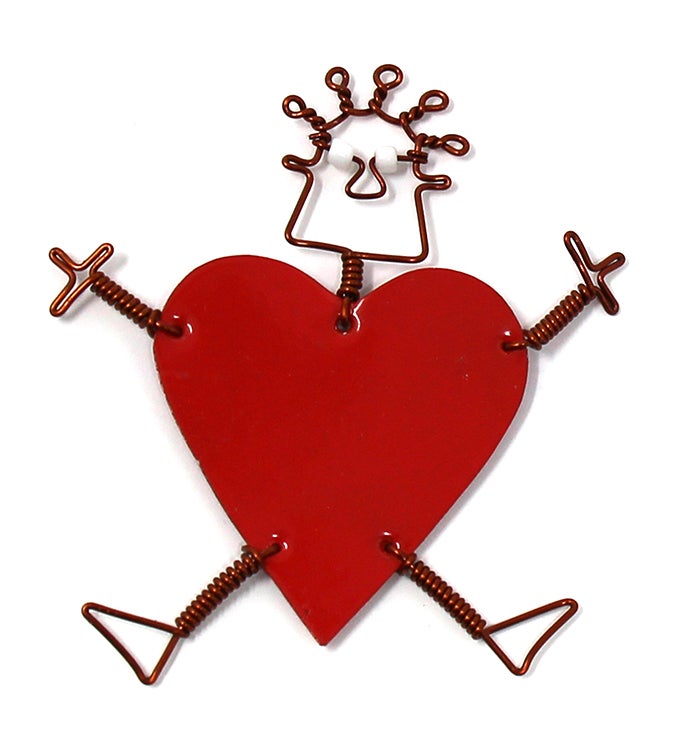Recycled Tin Dancing Red Heart Pin & Earring Set  Kenya