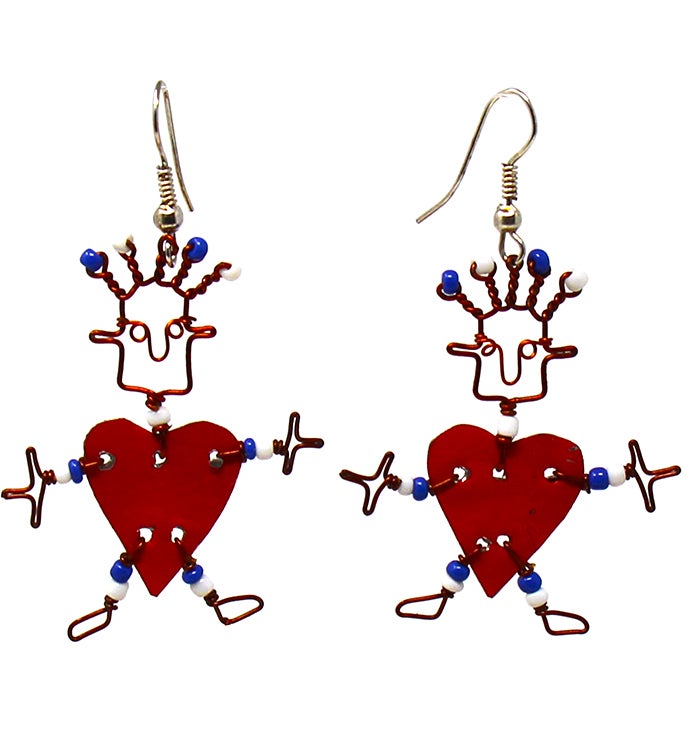 Recycled Tin Dancing Heart Dangle Earrings