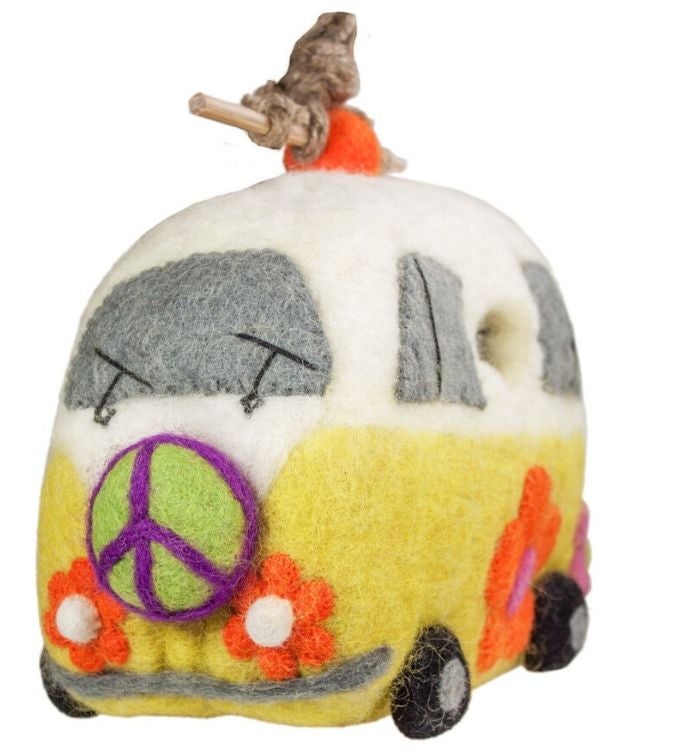 Handmade Wild Woolies Peace Magic Bus Felt Birdhouse