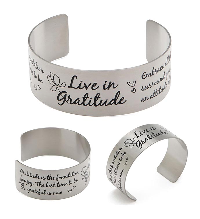 Vera Viva Live In Gratitude Stainless Steel Adjustable Inspirational Cuff Bracelet