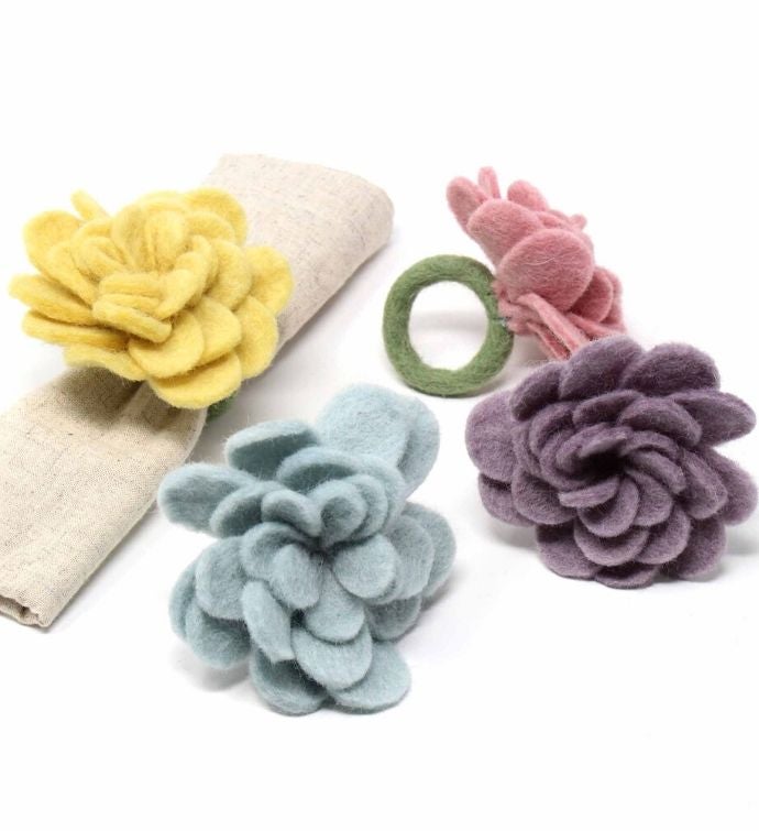 Hand-felted Pastel Zinnia Napkin Rings