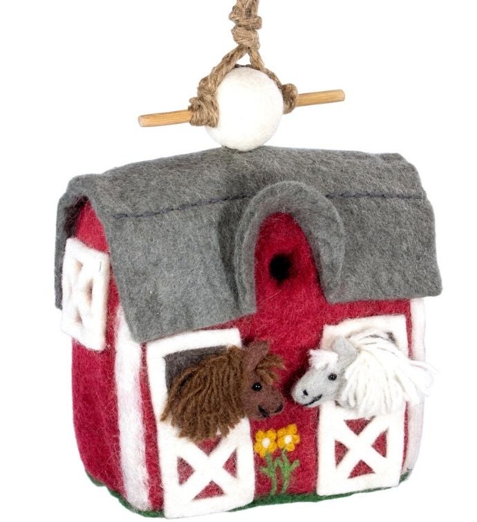 Handmade Wild Woolies Felt Birdhouse, Country Stable