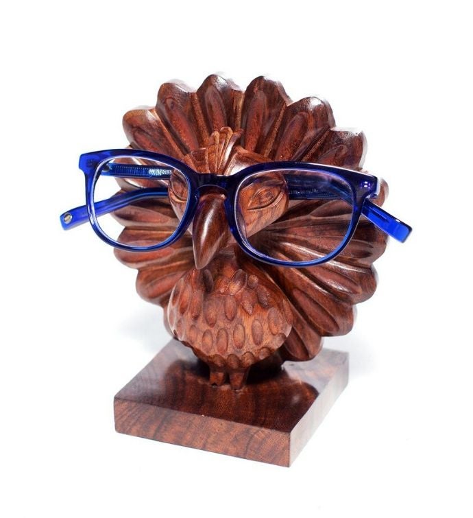 Handcarved Rosewood Peacock Eyeglass Holder