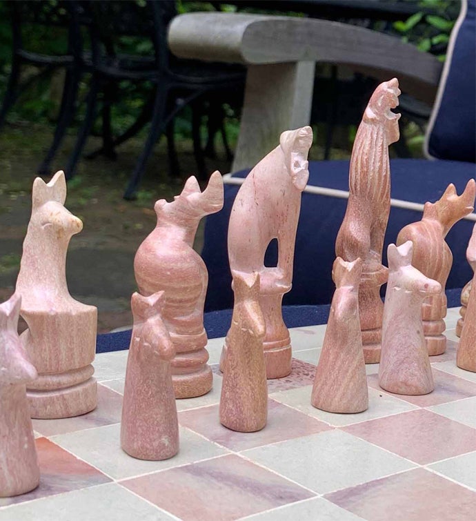 Hand carved Soapstone Chess Set, Animal Pieces