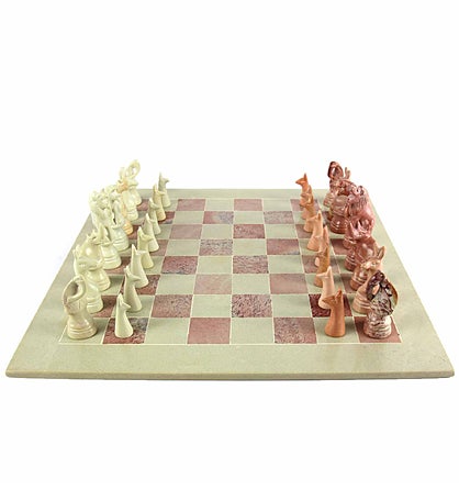 Hand-carved Soapstone Chess Set, Animal Pieces