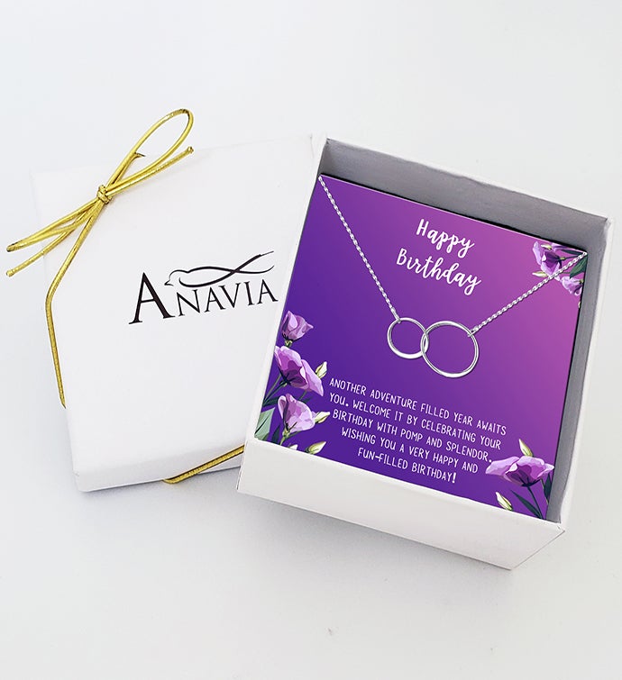 Silver Infinity Ring Necklace With Happy Birthday Card And Gift Box