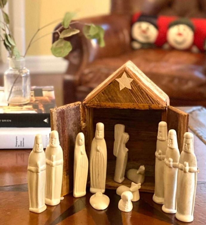 Hand-Carved Soapstone Nativity Set With Barn