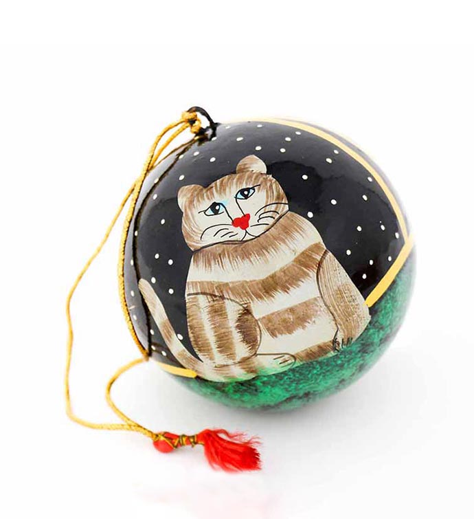 Handpainted Papier mâché Cat Ornaments  Set of 2