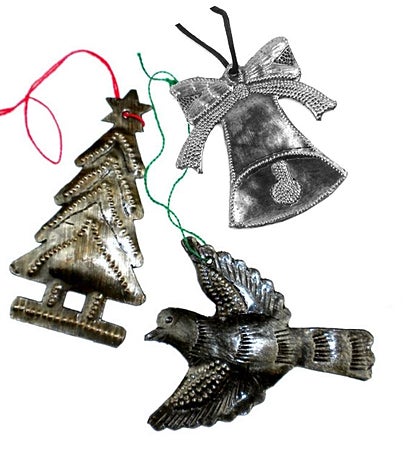 Recycled Haitian Steel Drum Christmas Ornaments - Set Of 3