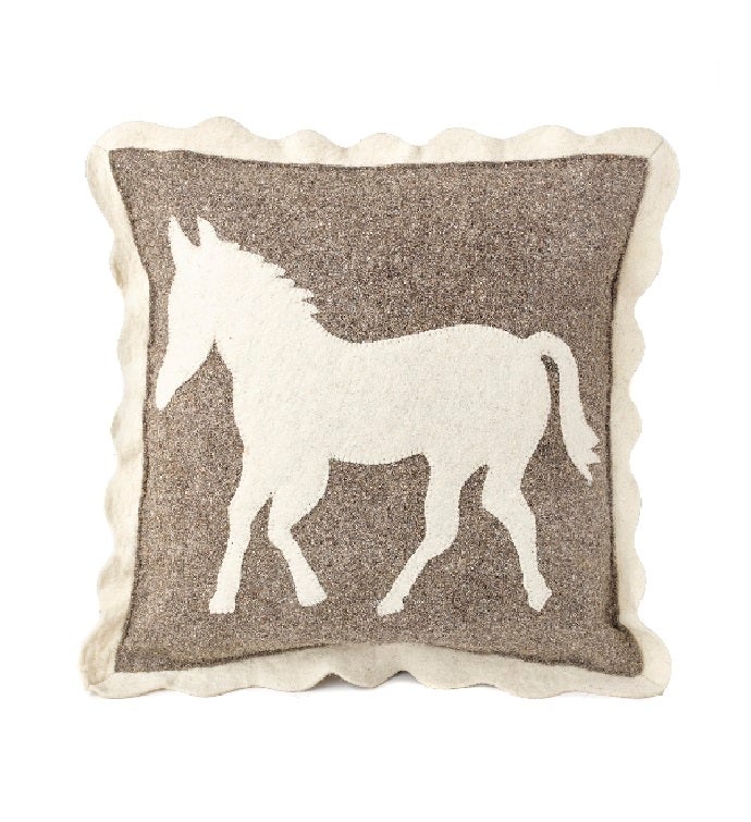 Horse On Gray Handmade Pillow in Hand Felted Wool