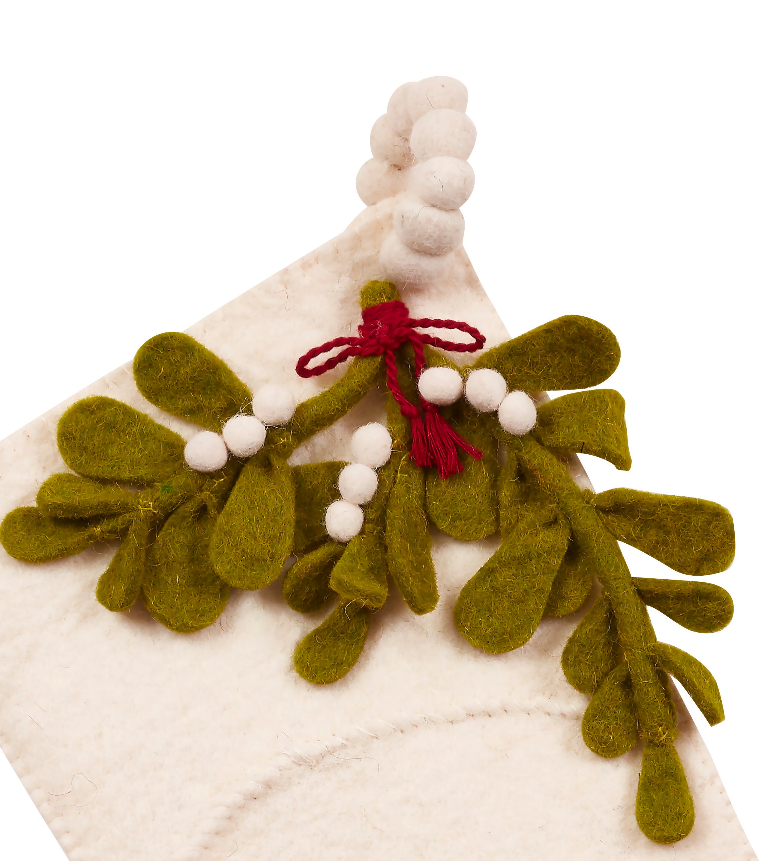 Mistletoe On Cream Christmas Stocking in Hand Felted Wool