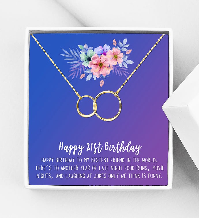 21st Birthday Dainty Ring Necklace With Card Gift Box