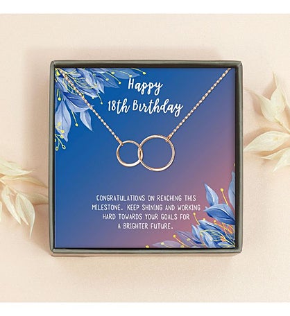 Happy 18th Birthday Dainty Infinity Rings Card Necklace