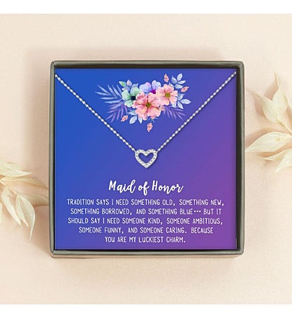 Maid Of Honor Rhinestone Heart Necklace Wedding Gift Box