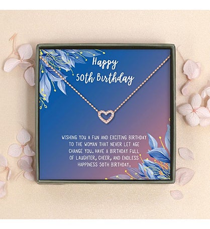 Happy 50th Birthday Heart Card Necklace