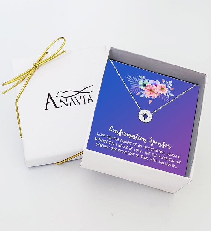 Confirmation Sponsor Gift Box Compass Necklace and Card