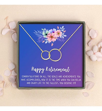 Happy Retirement Infinity Rings Necklace with Card Jewelry Gift Box
