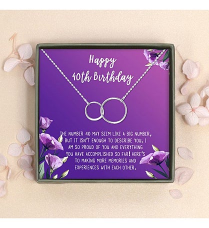 Happy 40th Birthday Infinity Ring Card Necklace Gift Box