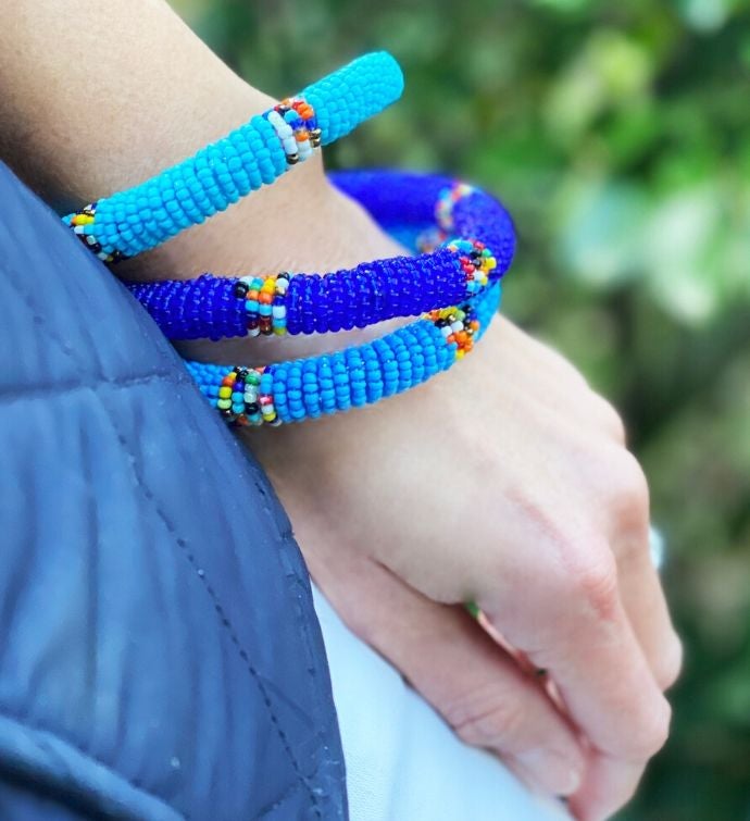 Handmade Trio Of Blue Maasai Bangles (Kenya)