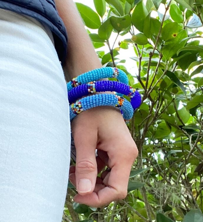 Handmade Trio Of Blue Maasai Bangles (Kenya)