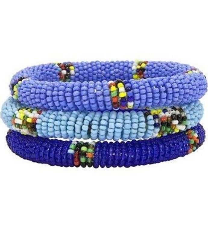 Handmade Trio Of Blue Maasai Bangles  Kenya