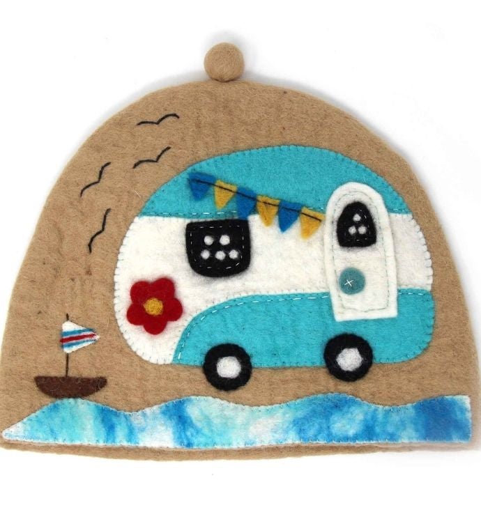 Handmade Felt Happy Camper Van Tea Cozy