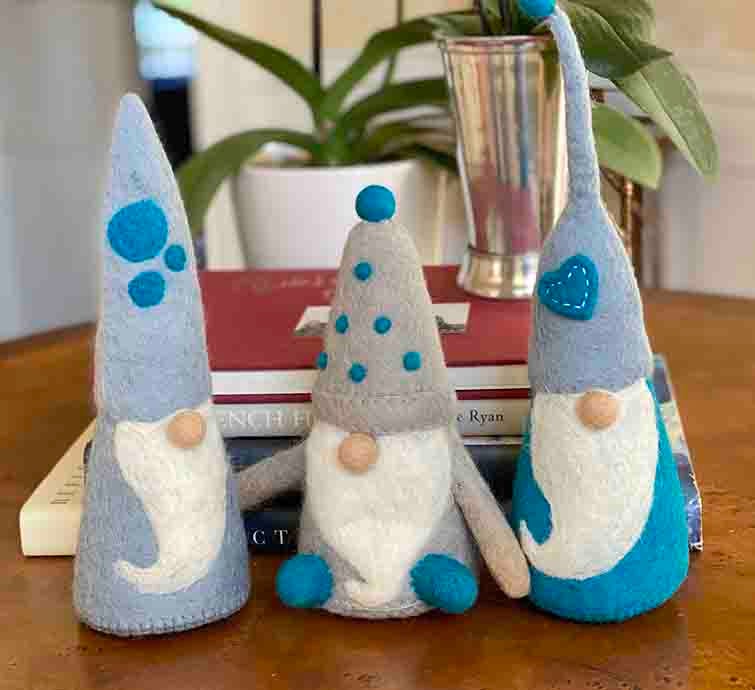 Handmade Felt Winter Blues Gnomes   Set Of 3