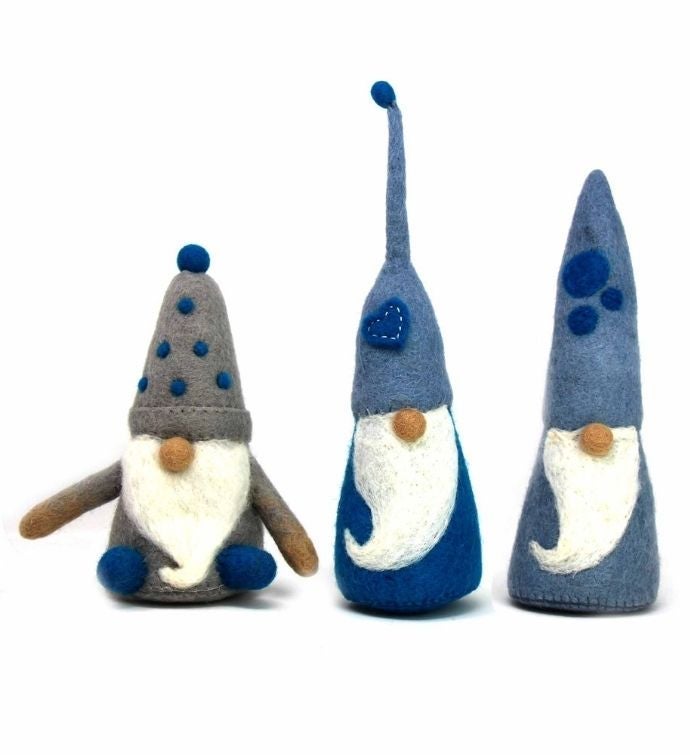 Handmade Felt Winter Blues Gnomes - Set Of 3