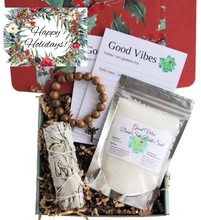 Good Vibes Gift Box - Sage - "Happy Holidays" Card