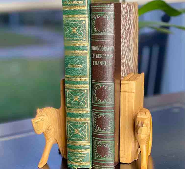 Hand Carved Lion Book Ends