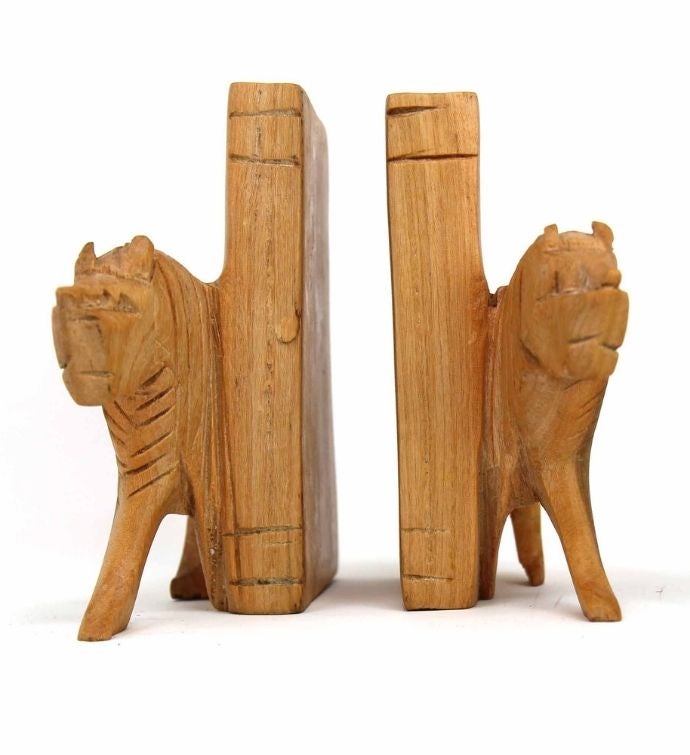 Hand Carved Lion Book Ends