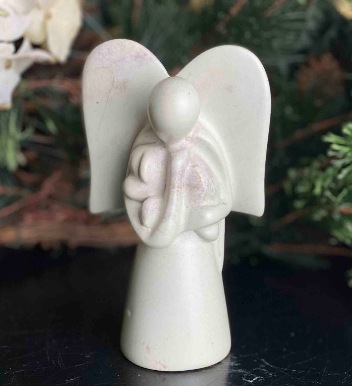 Angel Holding Beloved Dog Soapstone Sculpture