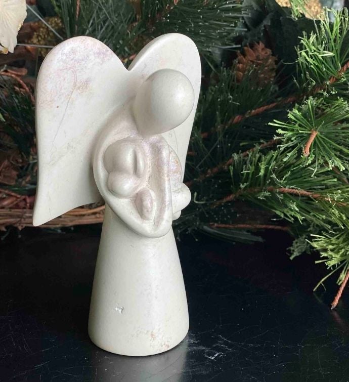 Angel Holding Beloved Dog Soapstone Sculpture